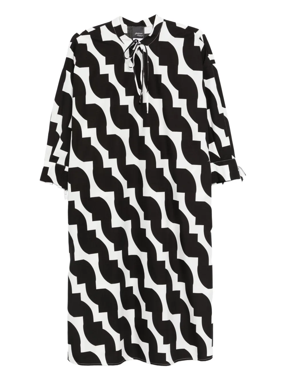 Marina Rinaldi Pina jurk met geometrische print en gestrikte hals Zwart