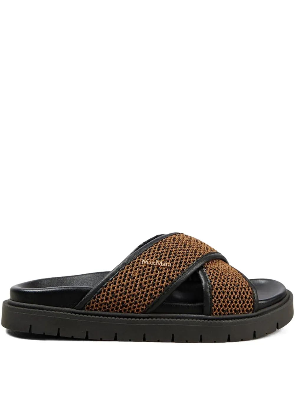 Max Mara cross-strap flat slides Brown