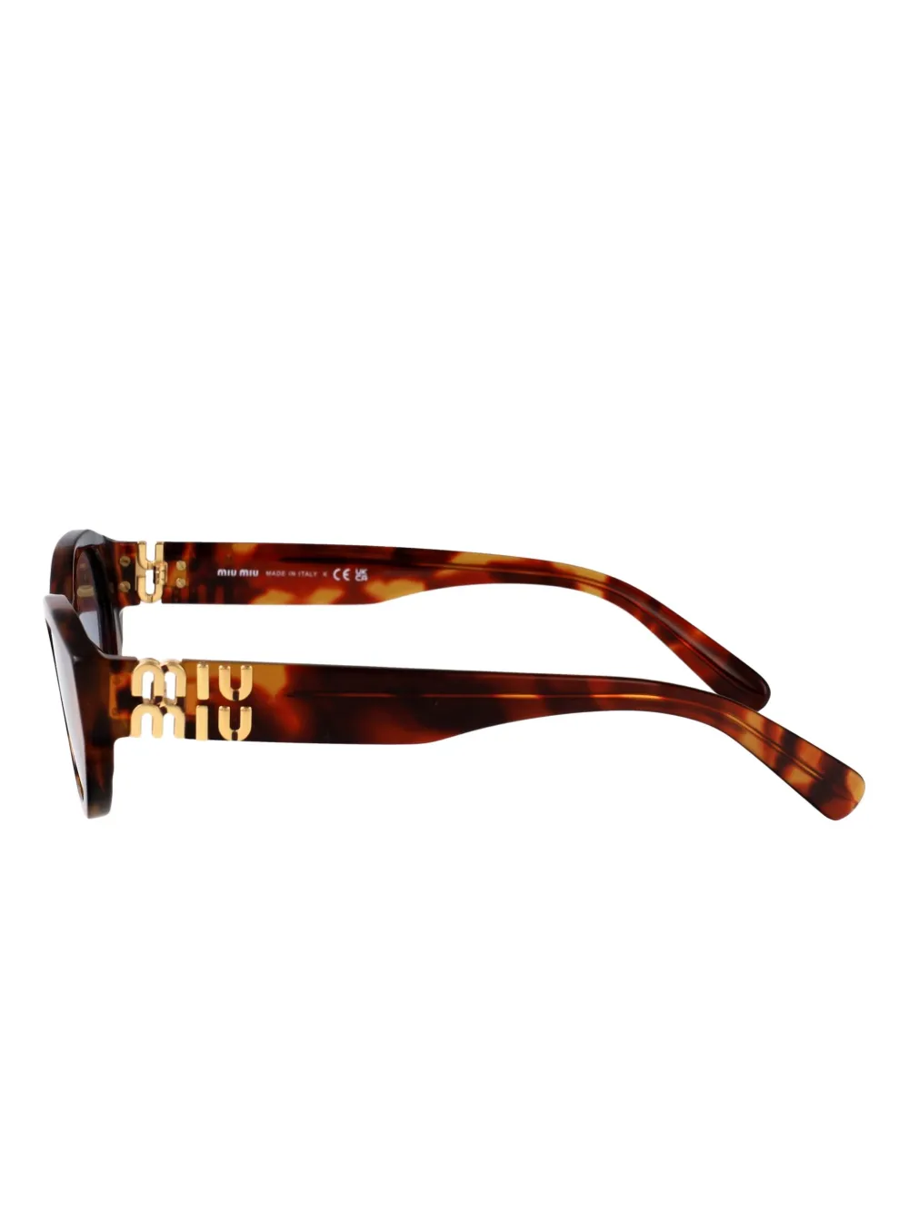 Miu Eyewear Zonnebril met logoplakkaat en schildpadschild-design Bruin