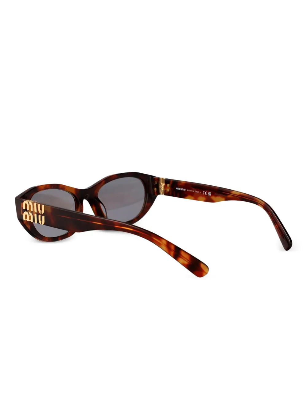 Miu Eyewear Zonnebril met logoplakkaat en schildpadschild-design Bruin