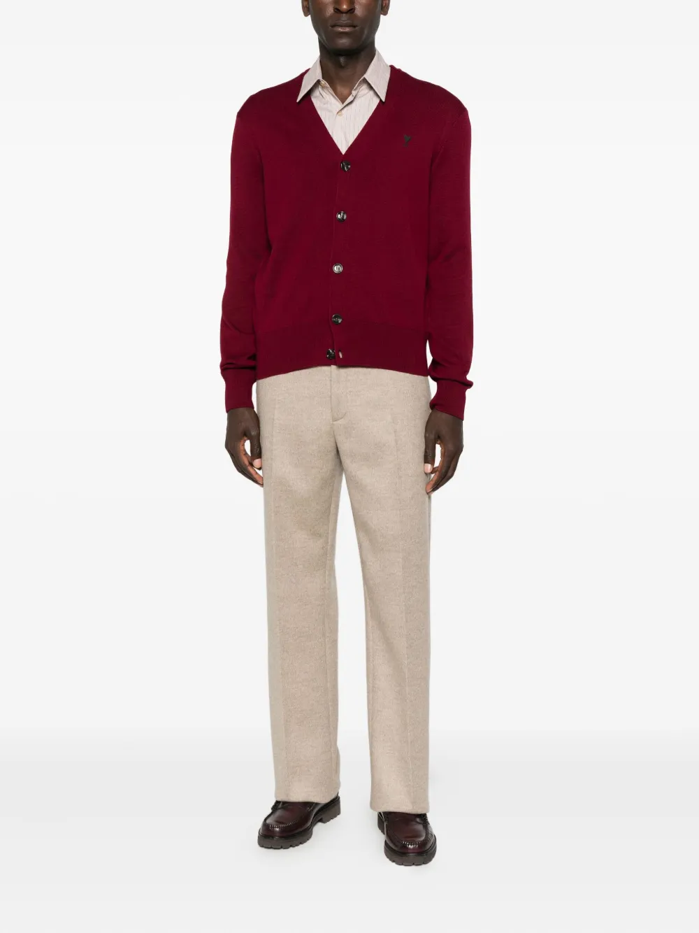 Ami Alexandre Mattiussi Button-front Logo-embroidery Cardigan In Red