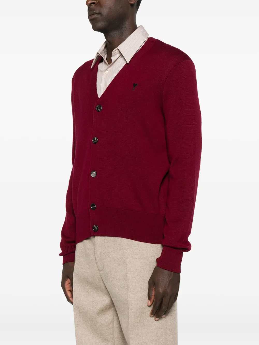 Ami Alexandre Mattiussi Button-front Logo-embroidery Cardigan In Red