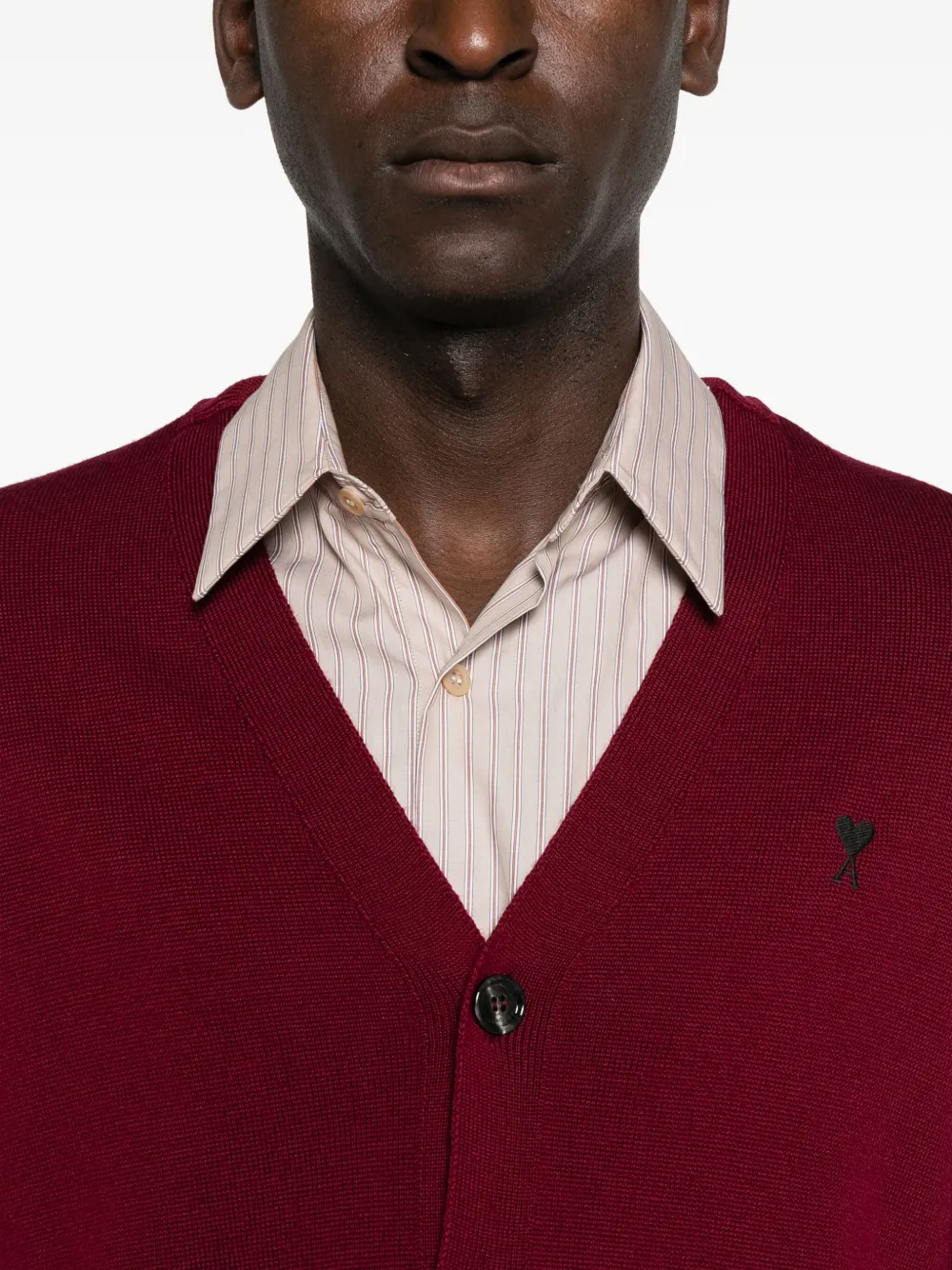 Ami Alexandre Mattiussi Button-front Logo-embroidery Cardigan In Red