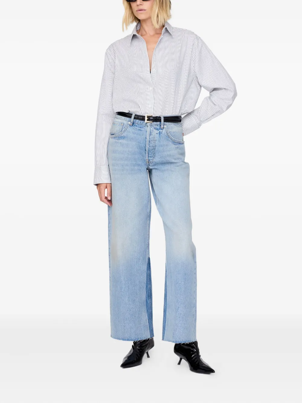 ANINE BING Essie gestreepte katoenen blouse - Wit