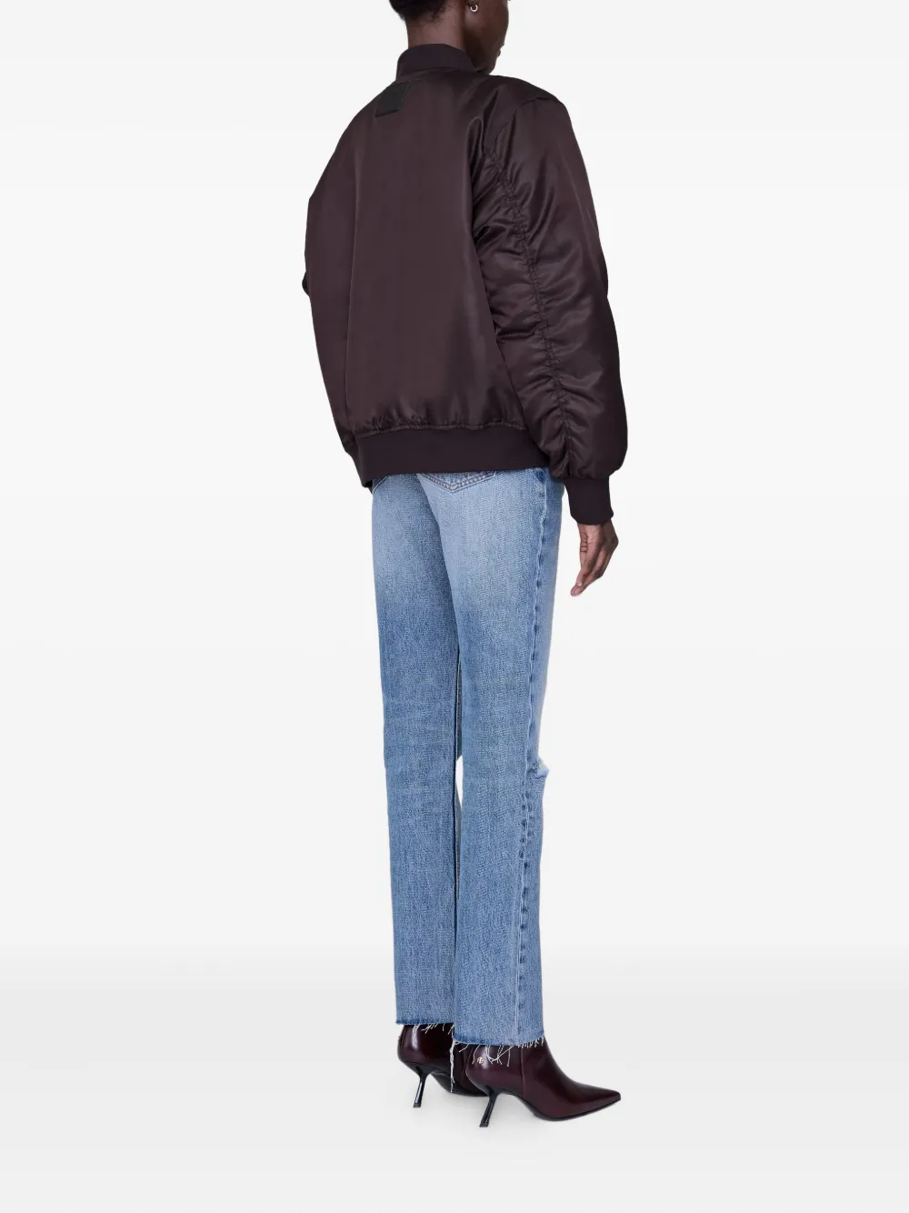 Anine Bing Leon Satin Bomber Jacket In Brown