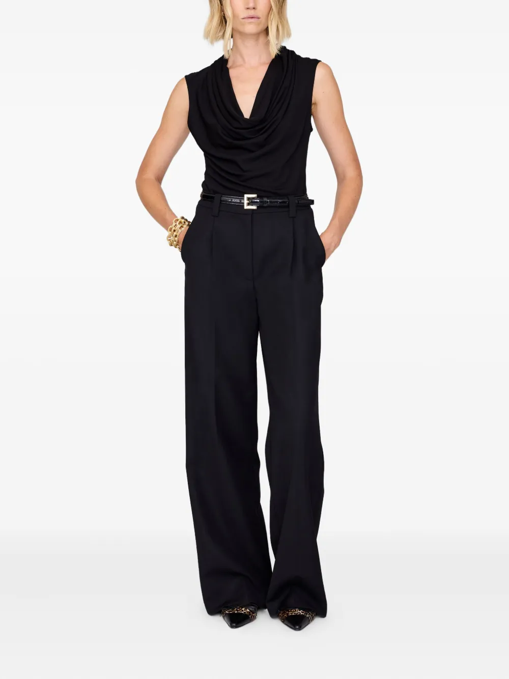 ANINE BING Jeanette cowl-neck sleeveless bodysuit - Zwart