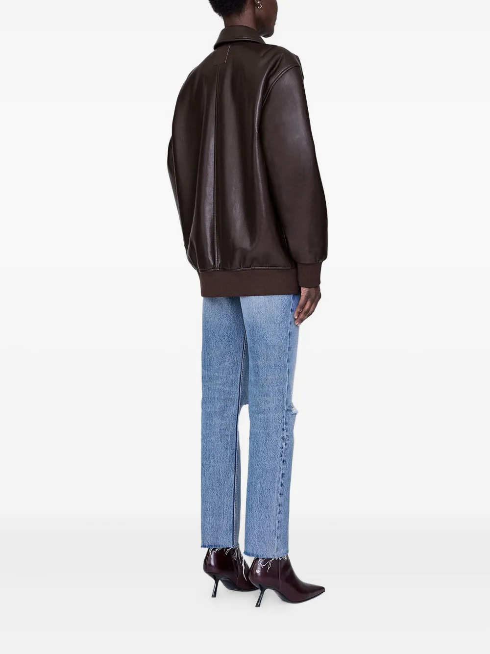 Anine Bing Oversized Brown Leather-like Kelanie Jacket In Black
