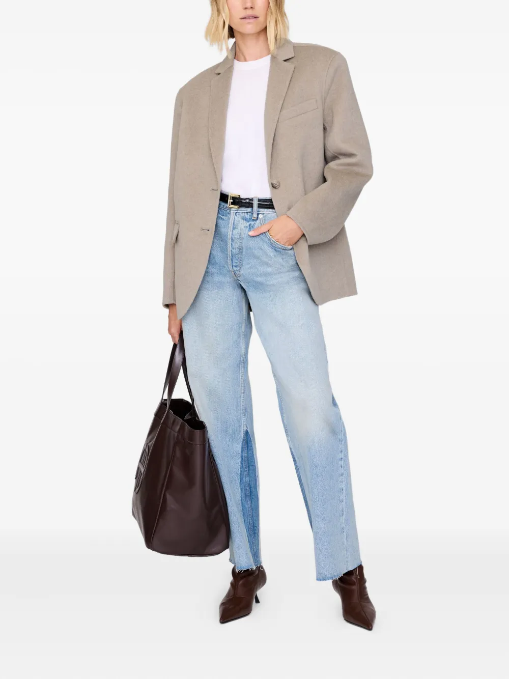 ANINE BING Grote Rio leren shopper met logoplakkaat Rood