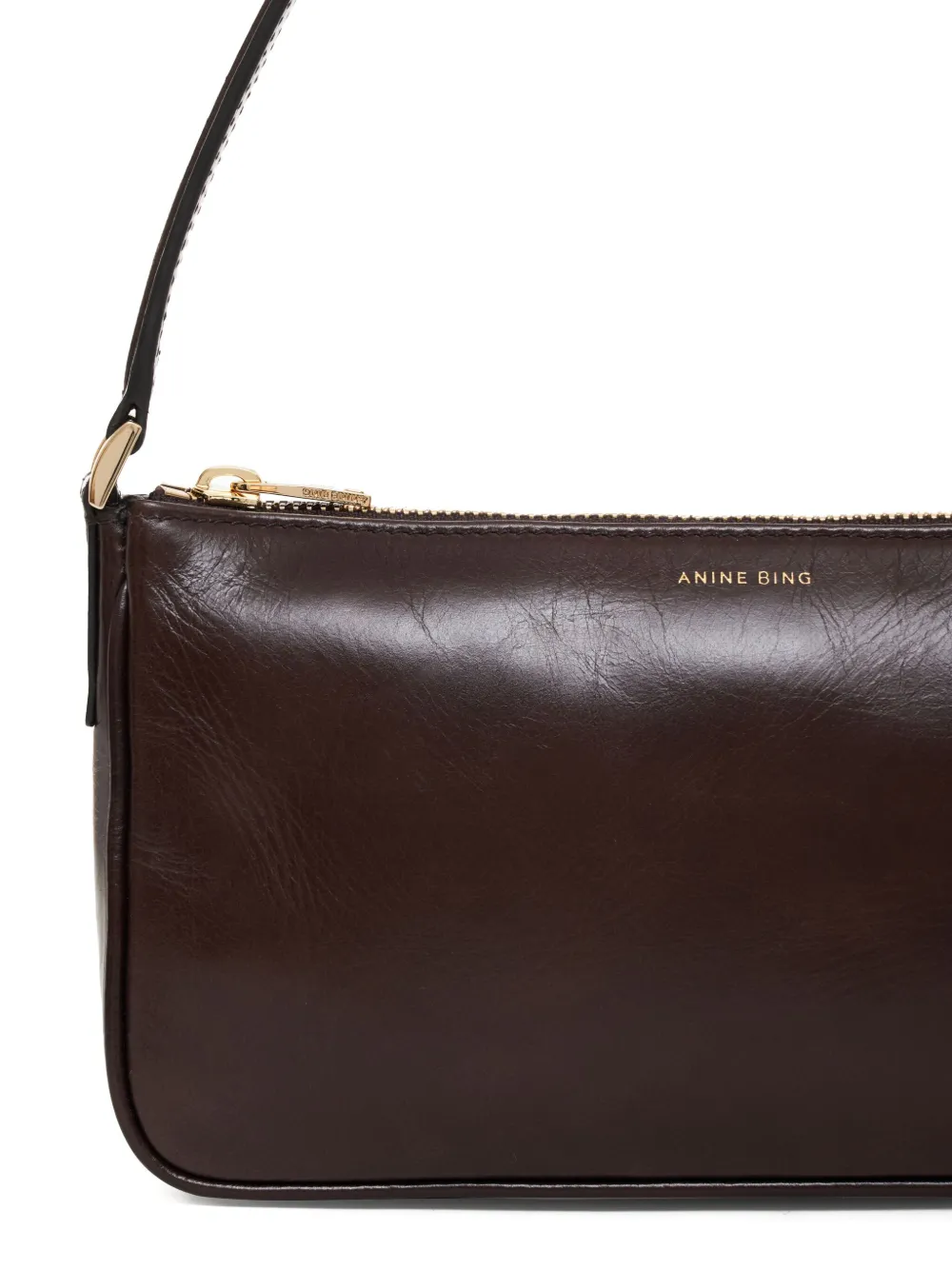 Anine Bing Minimalist Calfskin Shoulder Bag With Gold-tone Accents In Brown