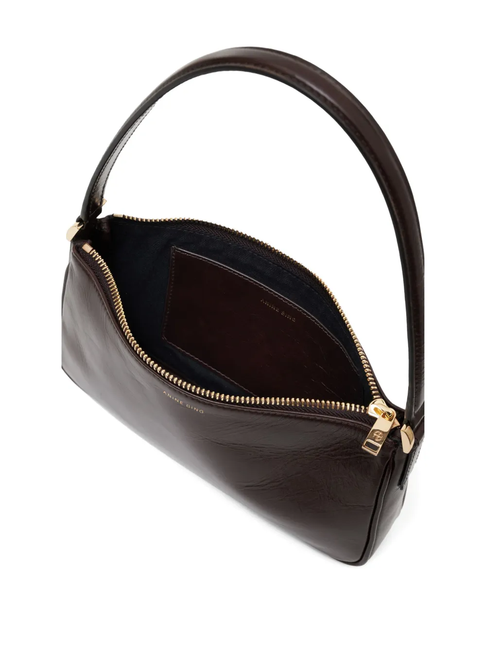Anine Bing Minimalist Calfskin Shoulder Bag With Gold-tone Accents In Brown