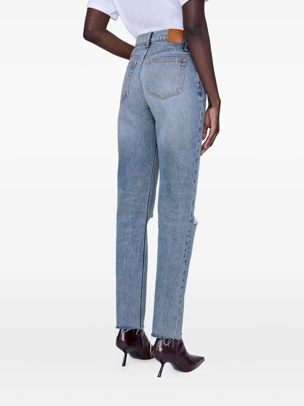 Anine Bing Bruno Destructed Frayed Jeans In Blue