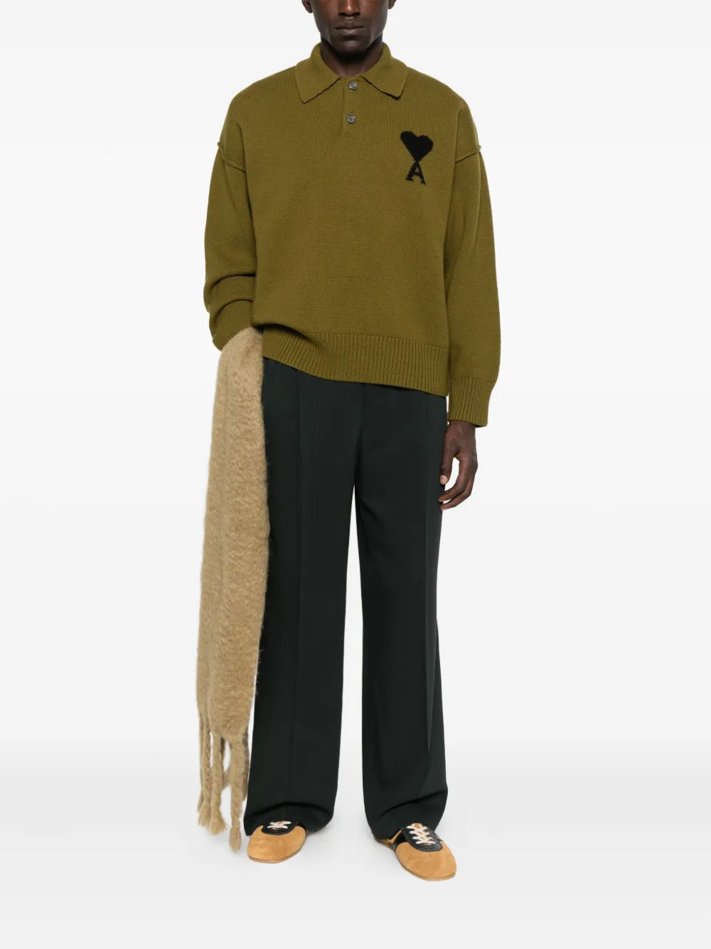 AMI Paris Ami De Coeur wool polo shirt - Groen