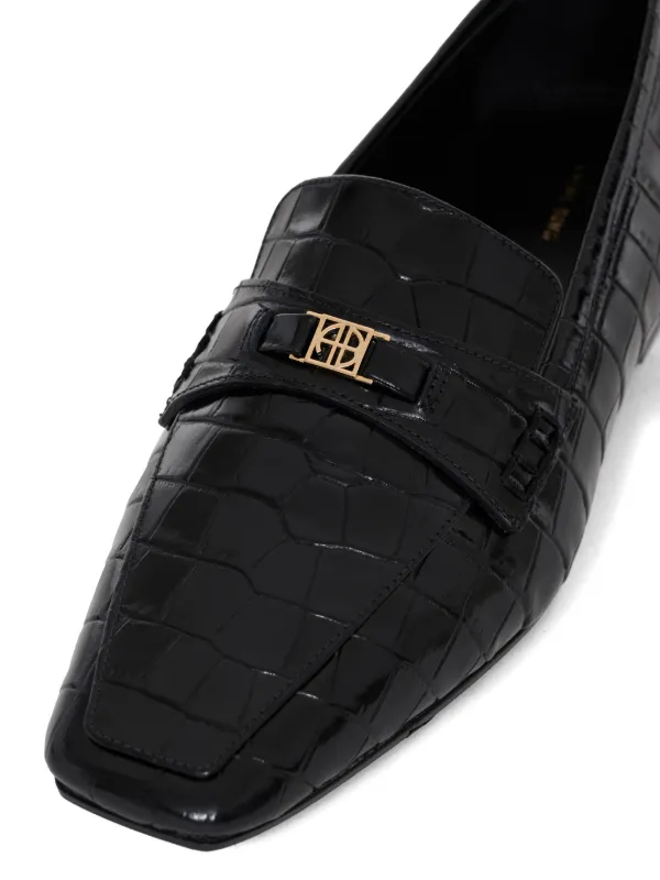 ANINE BING Freya crocodile-embossed Loafers | Black | FARFETCH