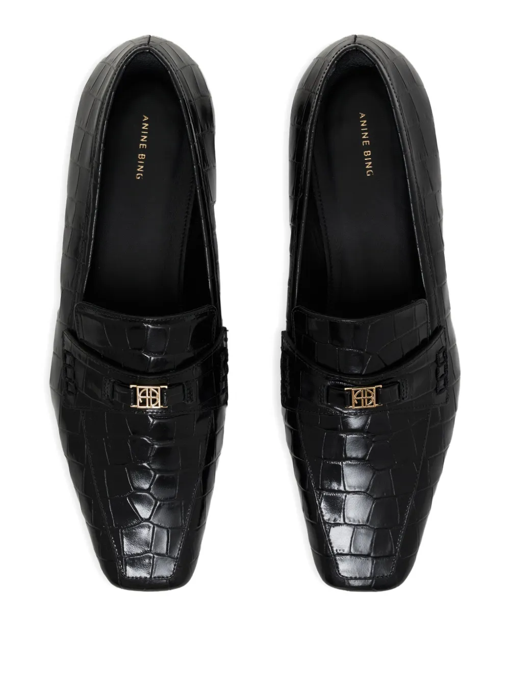 ANINE BING Freya crocodile-embossed loafers Black