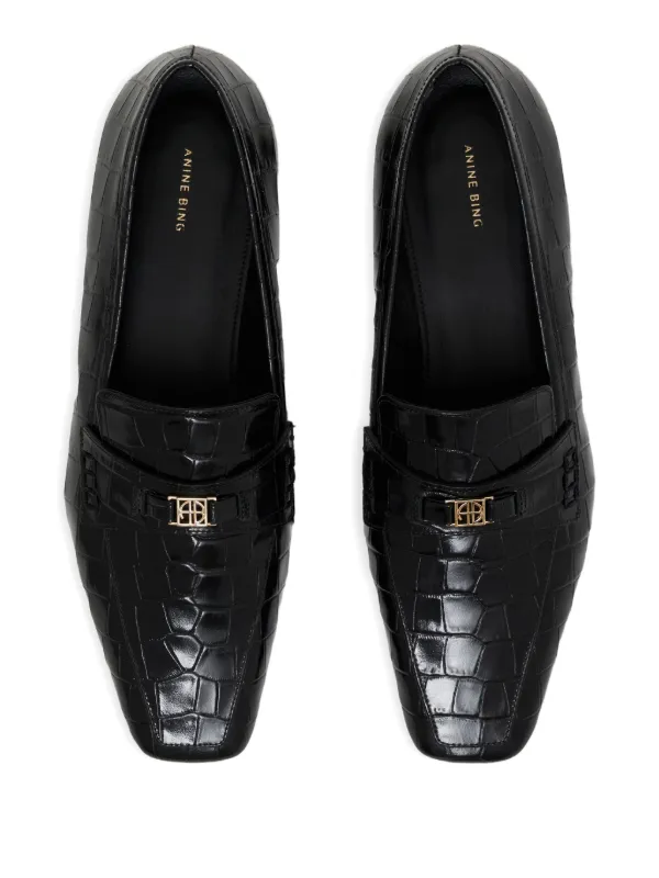 ANINE BING Freya crocodile-embossed Loafers | Black | FARFETCH