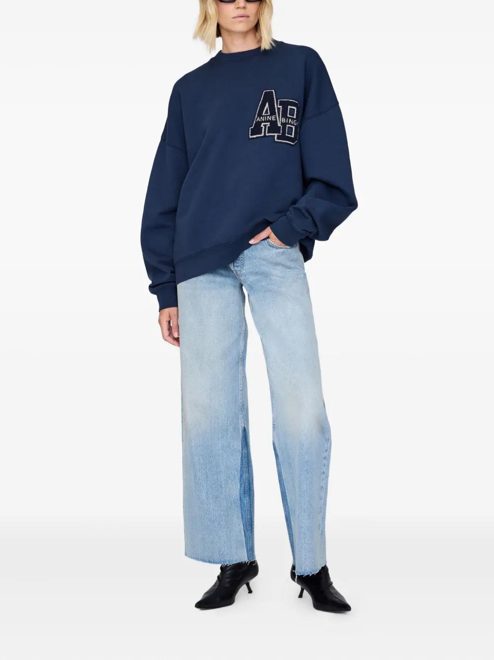 ANINE BING Miles Letterman sweater met geborduurd logo Blauw