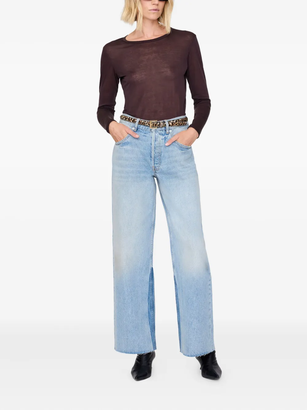 Anine Bing Leopard-print Square-buckle Belt In Brown