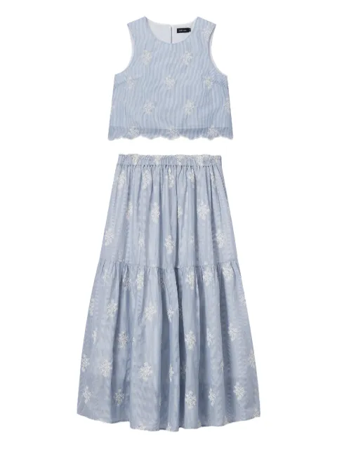 tout a coup embroidered crop top and tiered maxi skirt