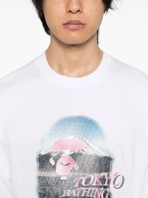 A BATHING APE® logo-printed t-shirt | White | FARFETCH NO