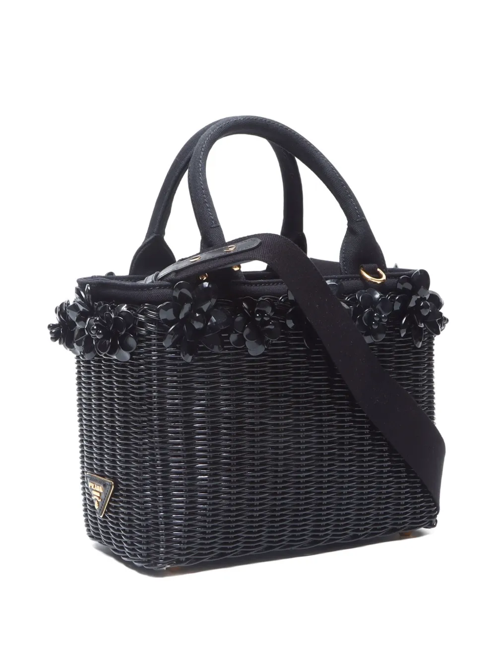 Pre-owned Prada 2017 Flower-embellished Woven Tote Bag