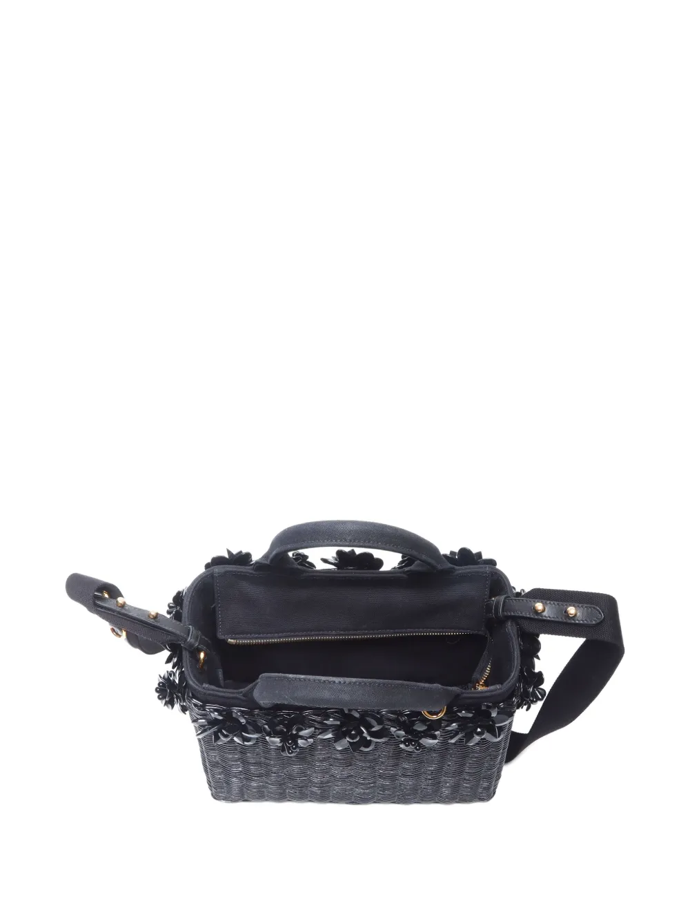 Pre-owned Prada 2017 Flower-embellished Woven Tote Bag