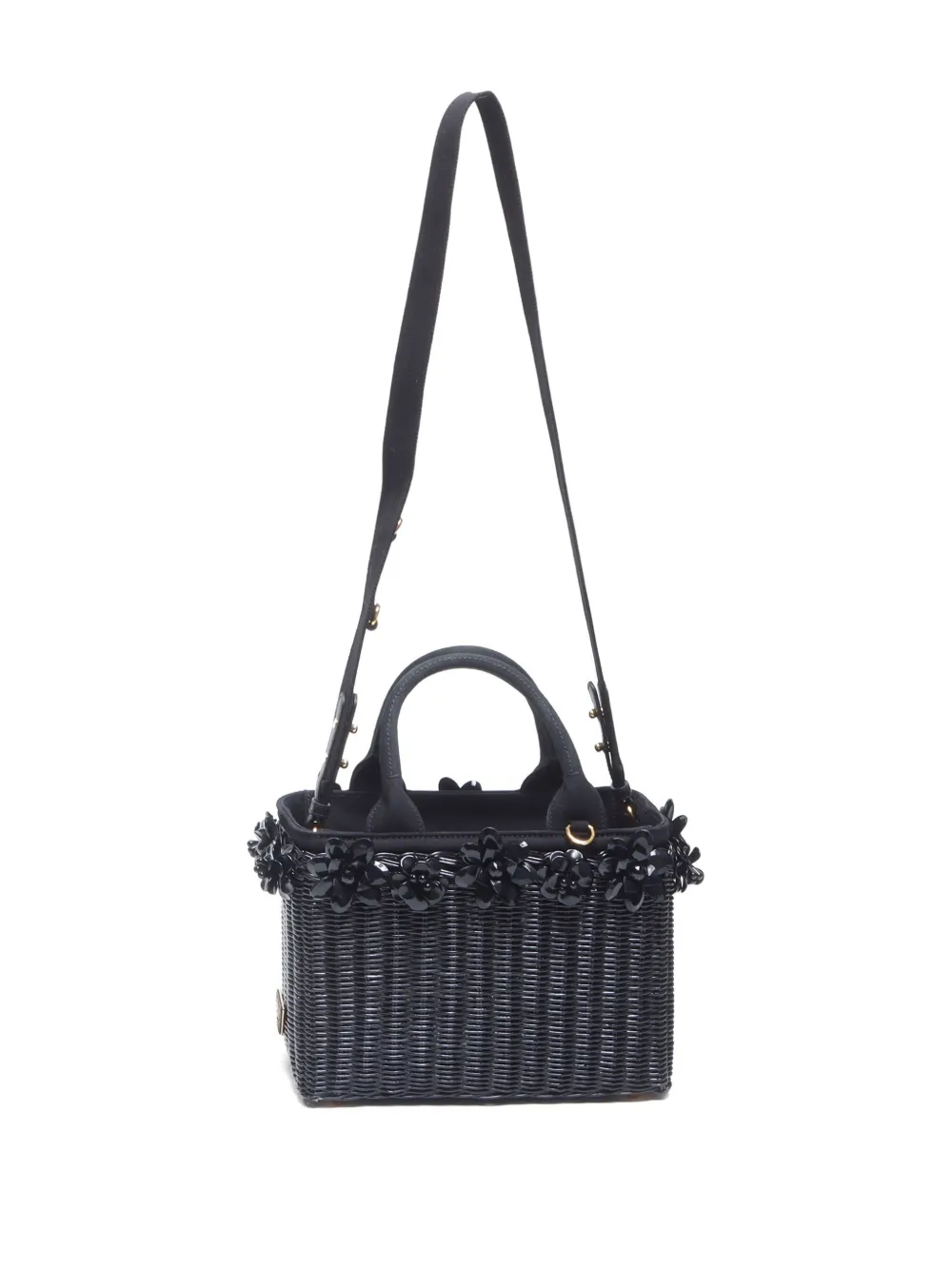 Pre-owned Prada 2017 Flower-embellished Woven Tote Bag