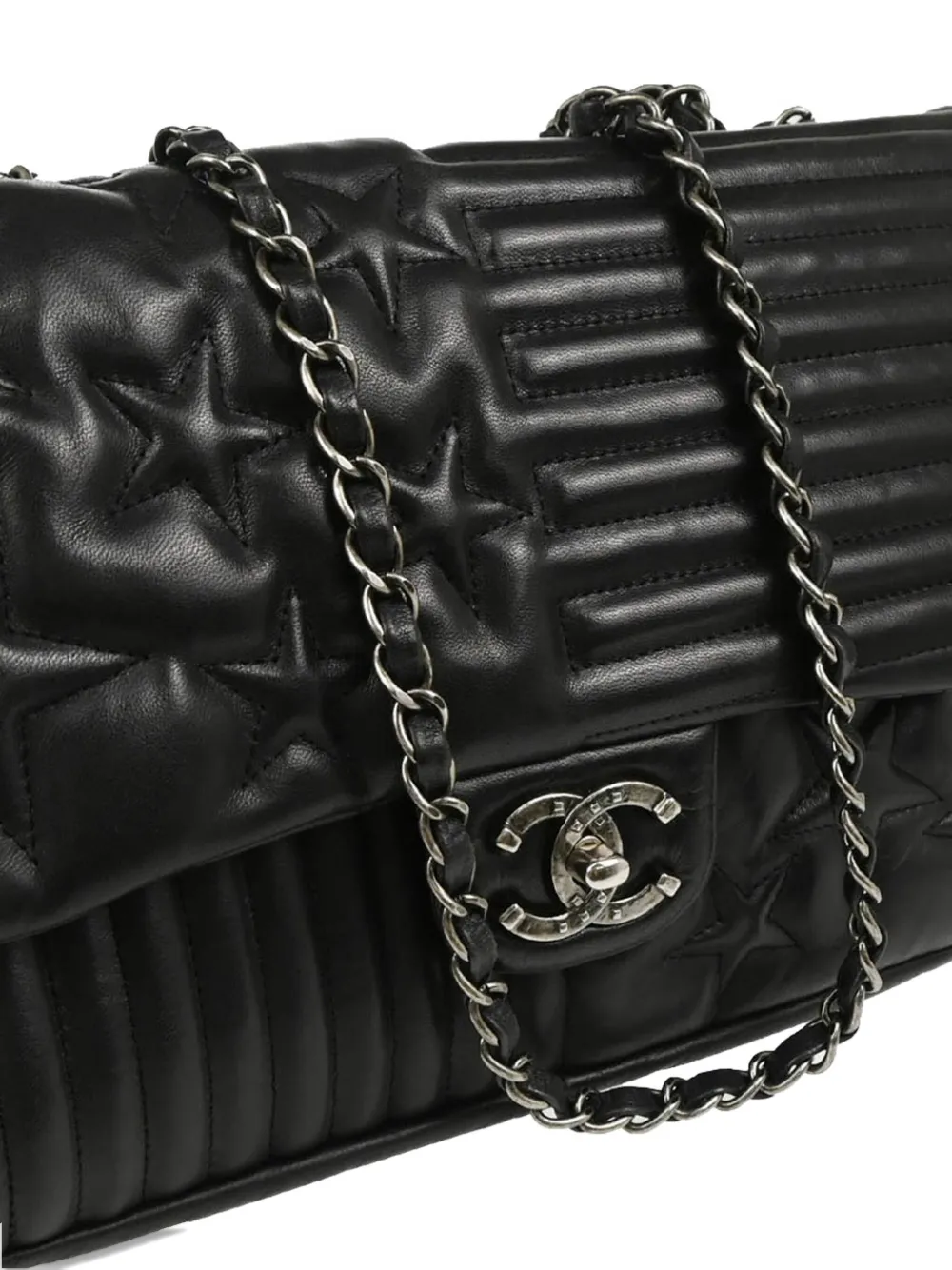 Pre-owned Chanel 2014 Star Stitch Shoulder Bag In Black