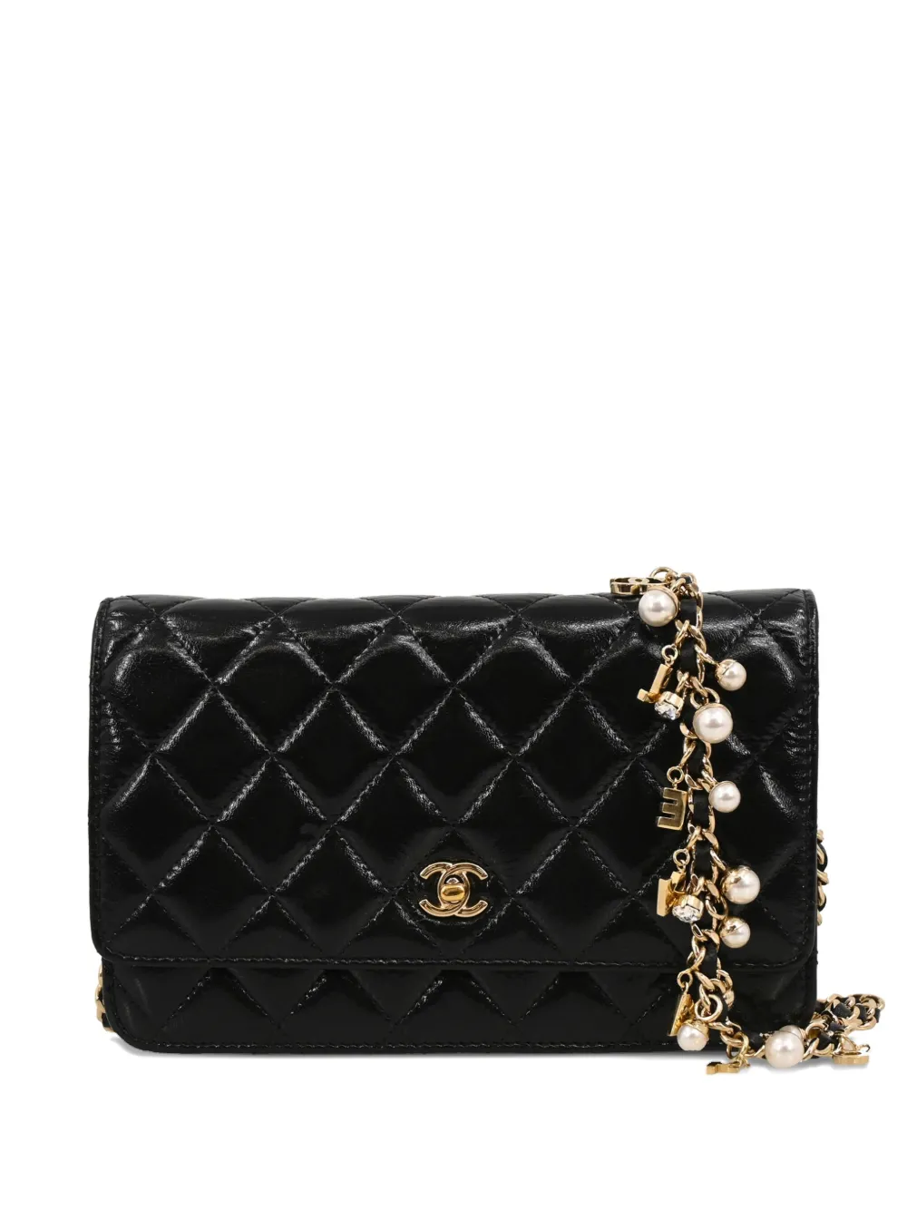 CHANEL Pre-Owned 2019 quilted pearl chain wallet bag | Black | Image 1