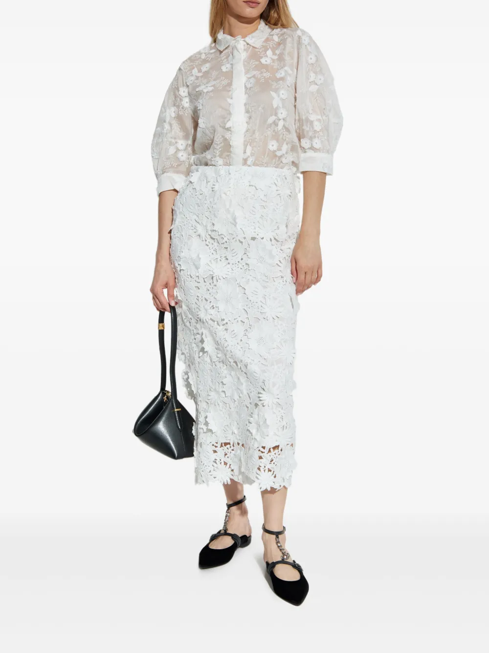 MUNTHE Midi-rok met bloemenkant - Wit