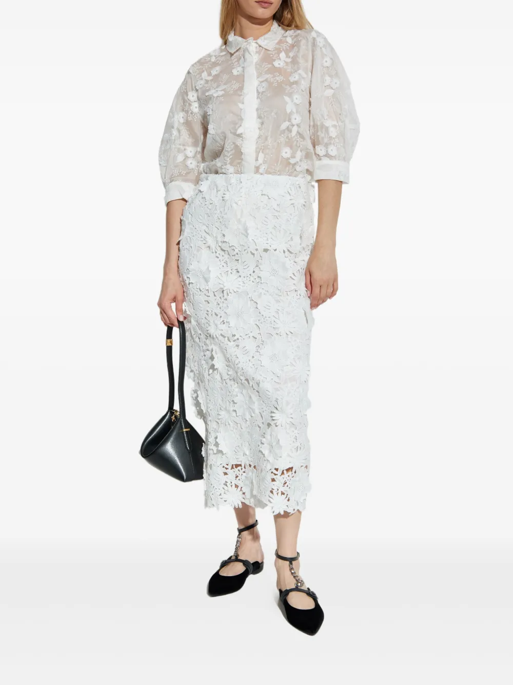 MUNTHE Blouse met geborduurde bloemen - Wit