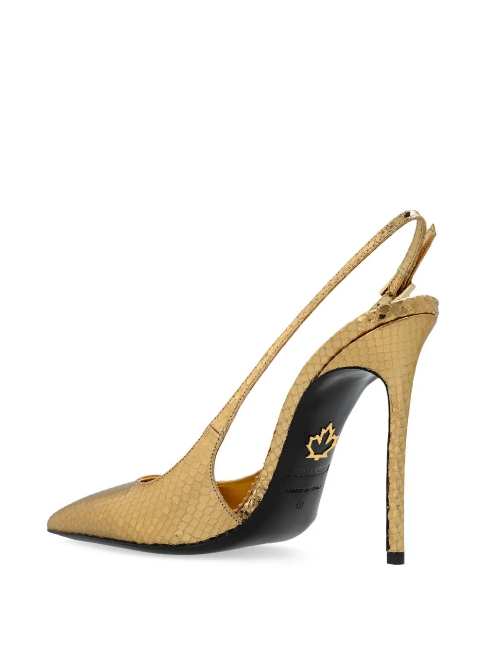 DSQUARED2 metallic snakeskin slingback pumps Gold