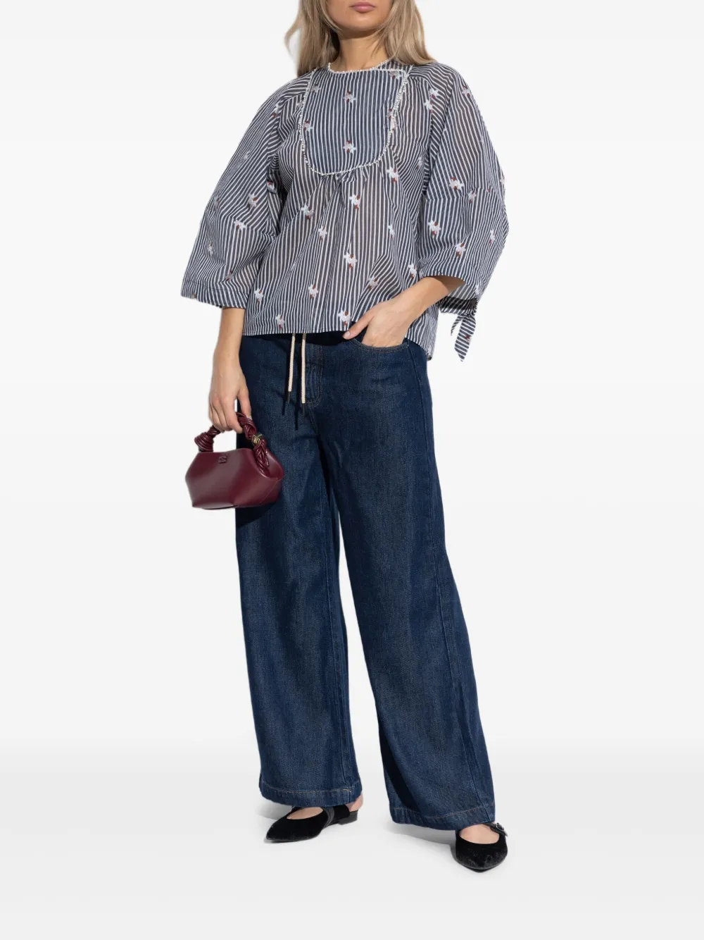 MUNTHE Blouse van biologische katoenblend - Blauw