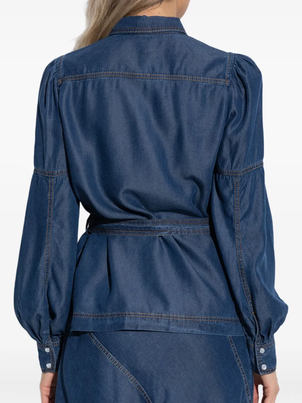 MUNTHE Denim blouse met ceintuur Blauw