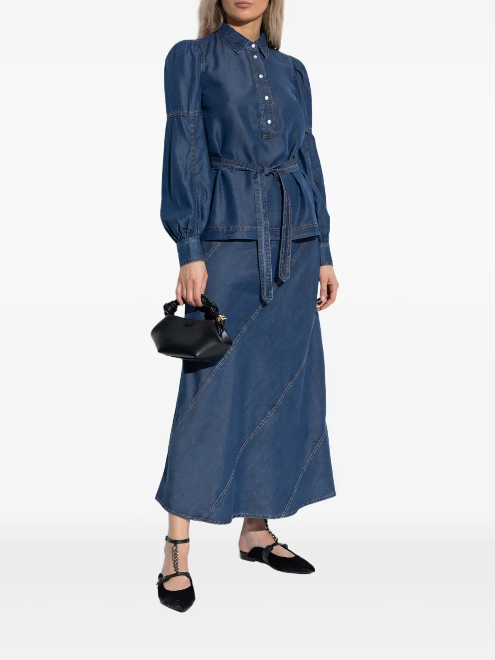MUNTHE Denim blouse met ceintuur - Blauw