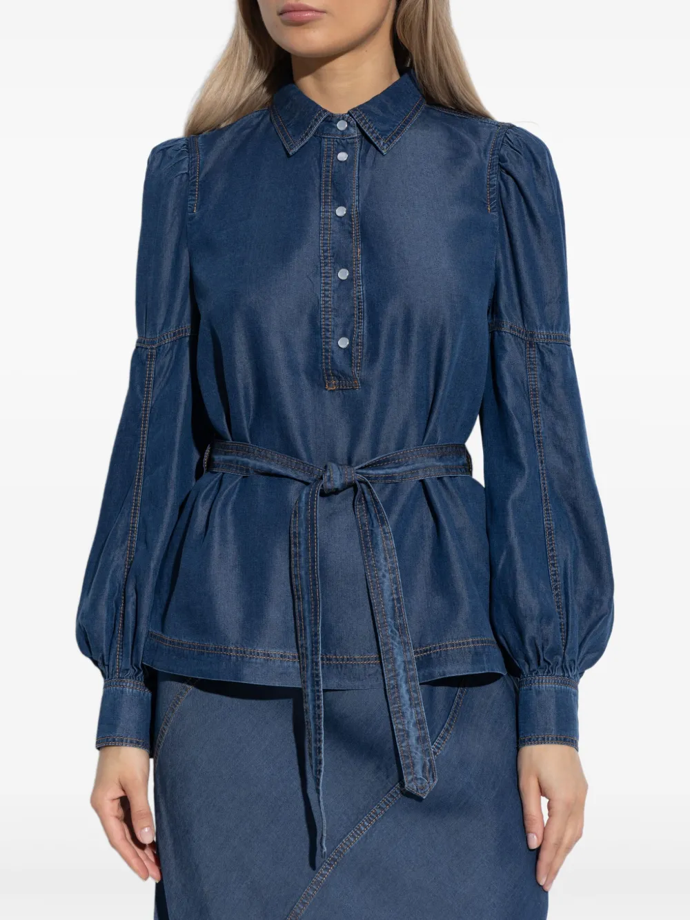 MUNTHE Denim blouse met ceintuur Blauw