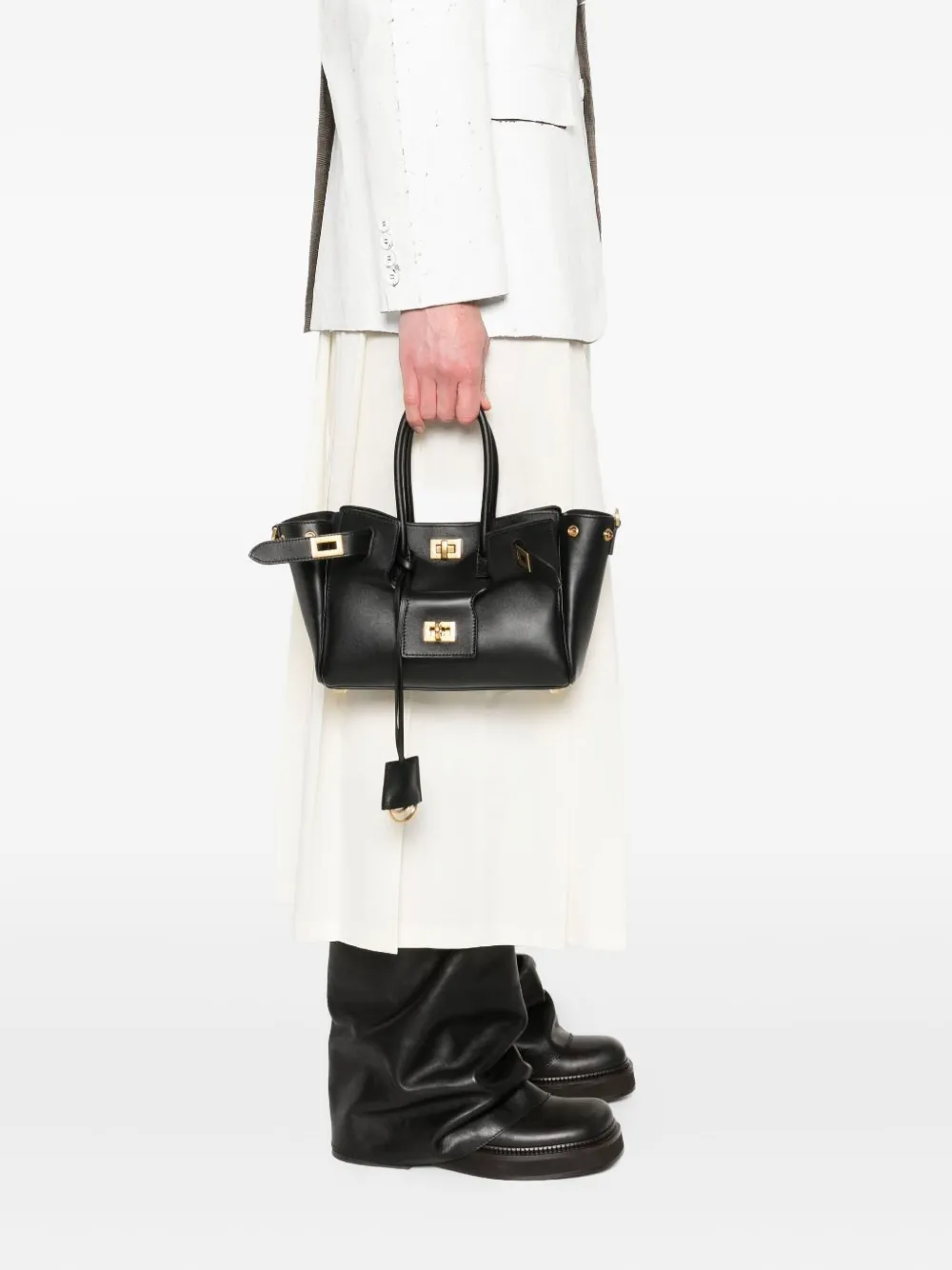 Balenciaga Bel Air kleine leren shopper met gespsluiting Zwart
