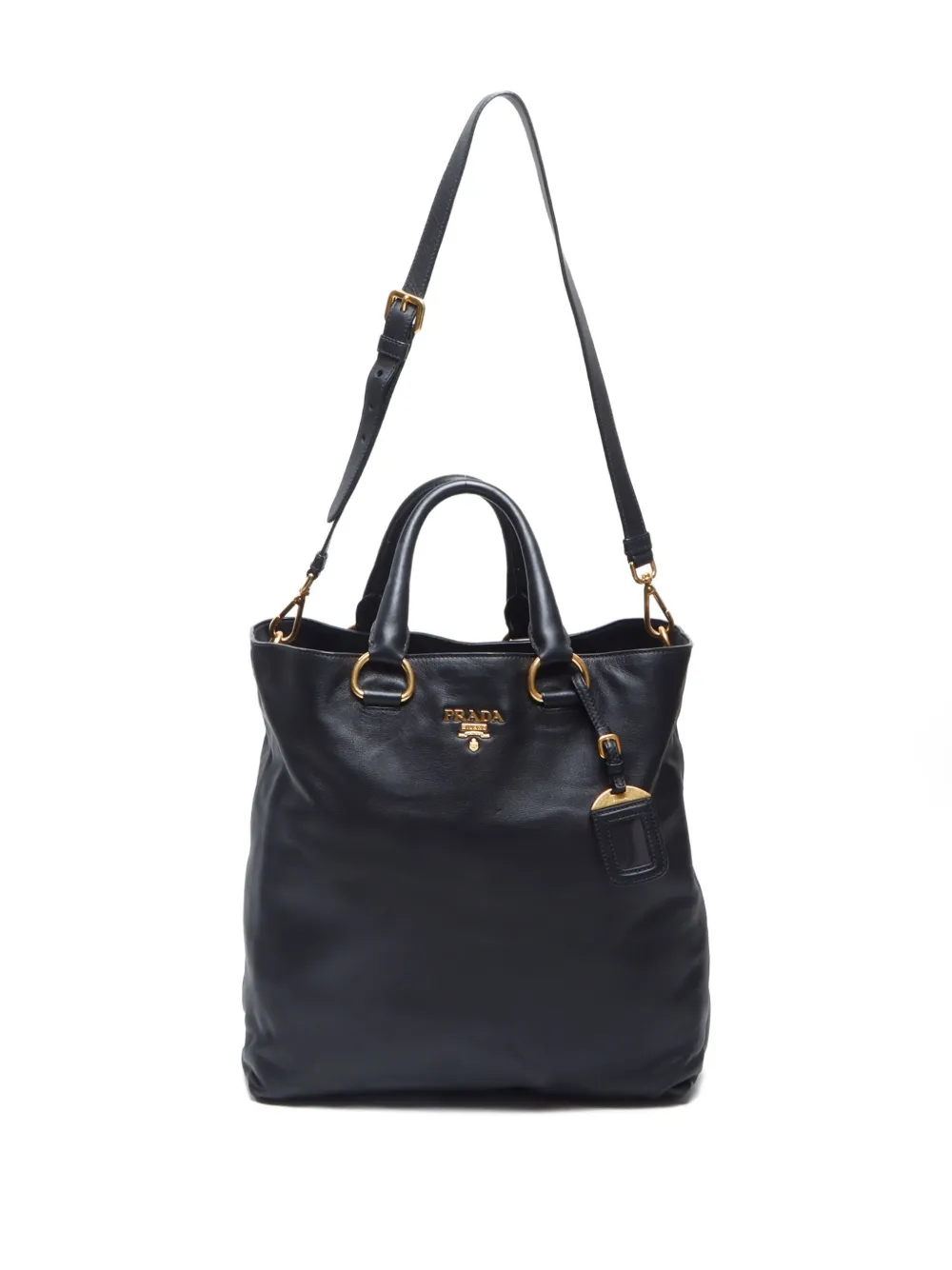 Pre-owned Prada 2000s Leather Two-way Handbag In Black