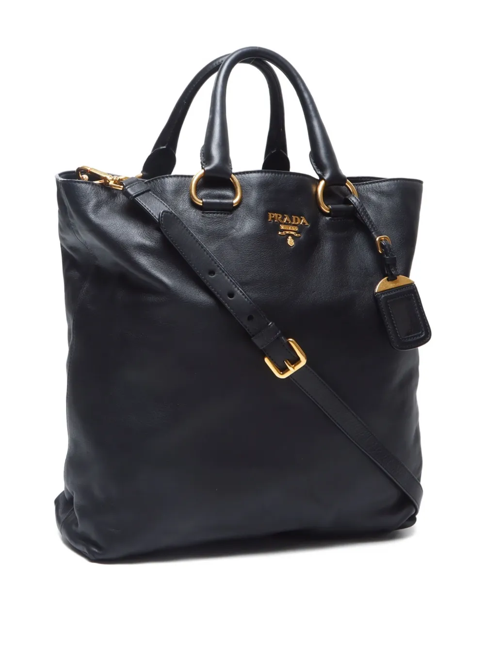 Pre-owned Prada 2000s Leather Two-way Handbag In Black