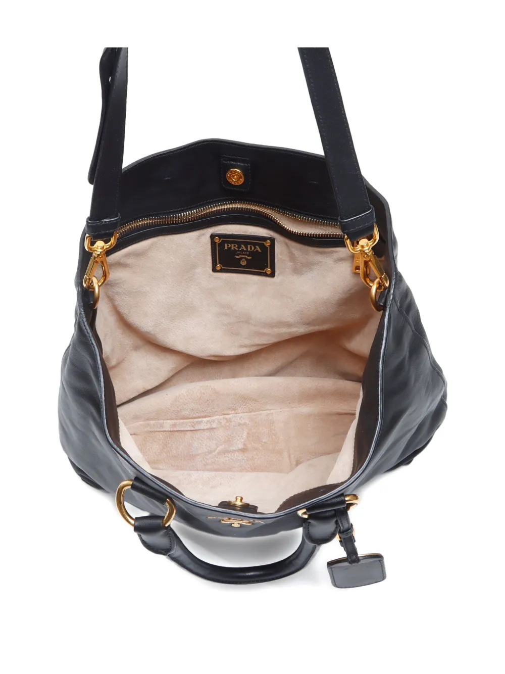 Pre-owned Prada 2000s Leather Two-way Handbag In Black