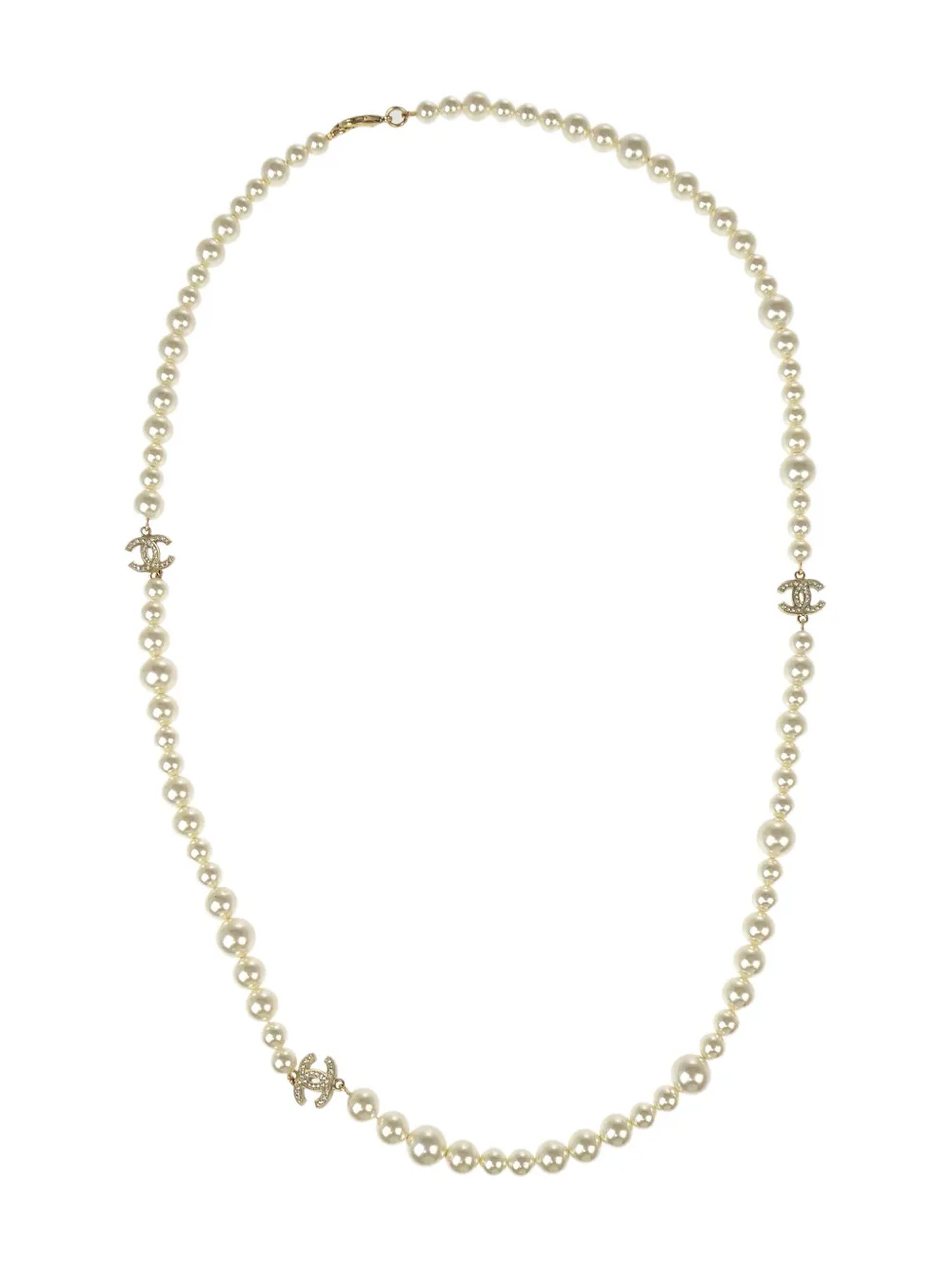 CHANEL Pre-Owned 2010 artificial-pearl rhinestone necklace - ゴールドトーン CHANEL Pre-Owned 2010 artificial-pearl rhinestone necklace - ゴールドトーン