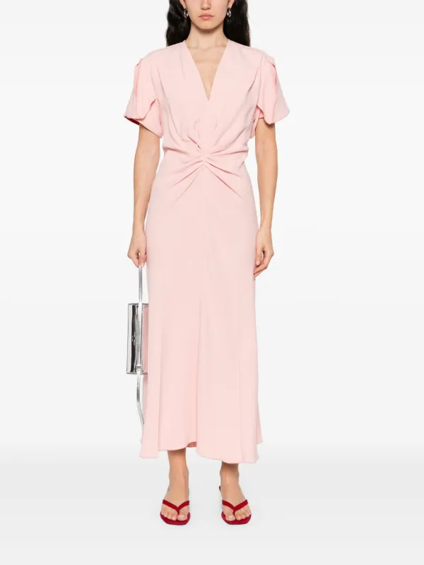 ワンピース VICTORIA BECKHAM LIGHT PINK DAMASK DRESS WITH GATHERING Victoria Beckham Light Damask Dress With Gathering in Pink