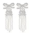 Self-Portrait Crystal Bow Pearl drop earrings - Silver