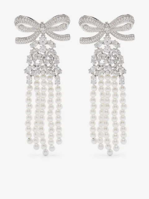 Self-Portrait Crystal Bow Pearl drop earrings
