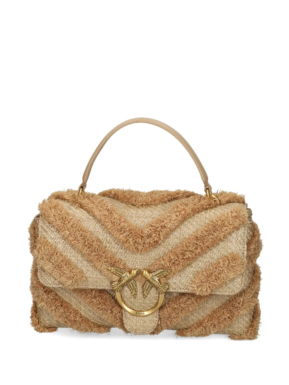 PINKO Schoudertas met chevron streep en franje Beige