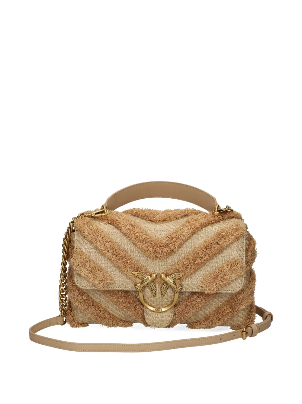 PINKO Schoudertas met chevron streep en franje Beige