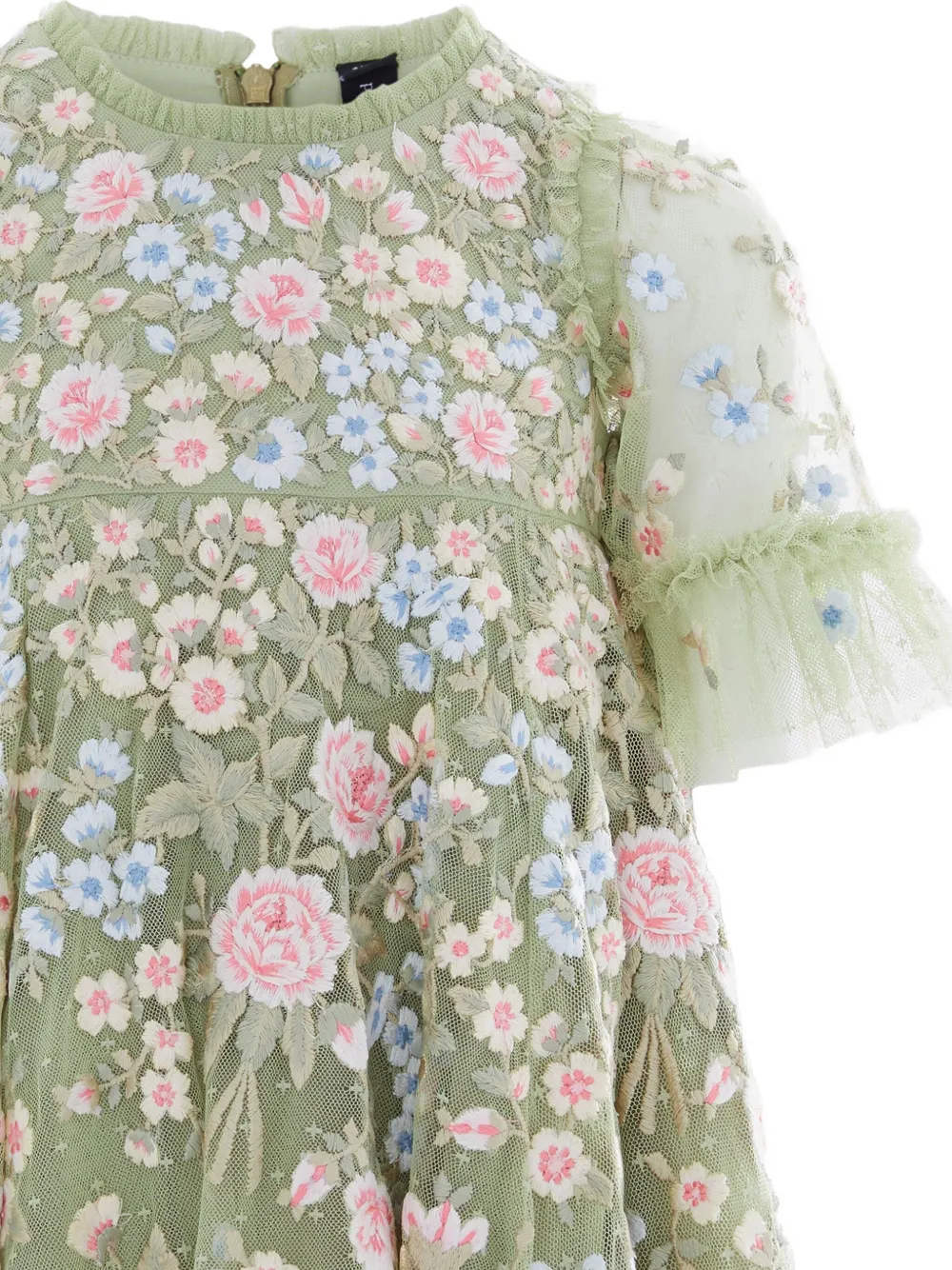 NEEDLE & THREAD KIDS Jurk met geborduurde bloemen Groen