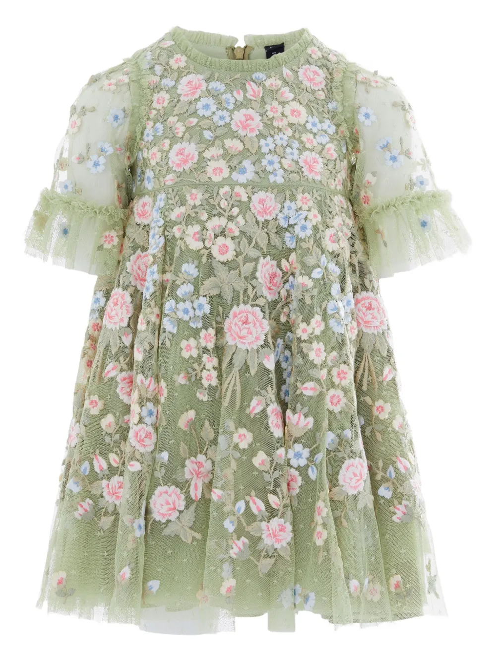 NEEDLE & THREAD KIDS floral-embroidered tulle dress - Verde