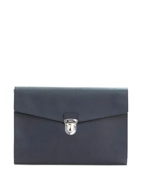 Prada Saffiano Envelope flap-closure leather clutch