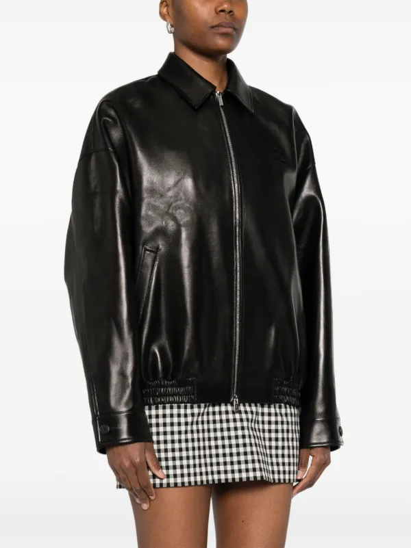 Miu Miu logo-appliqué Leather Jacket | Black | FARFETCH UK