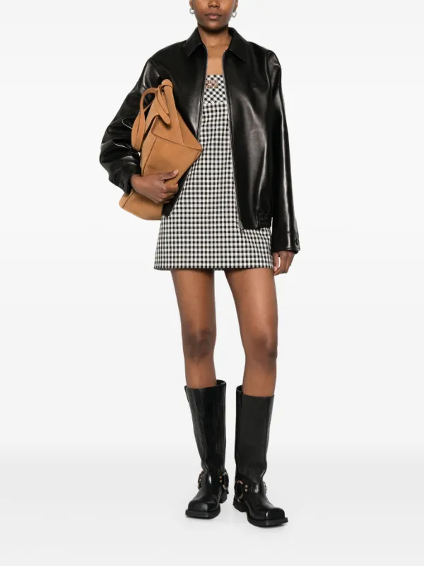 Miu Miu logo-appliqué Leather Jacket | Black | FARFETCH UK